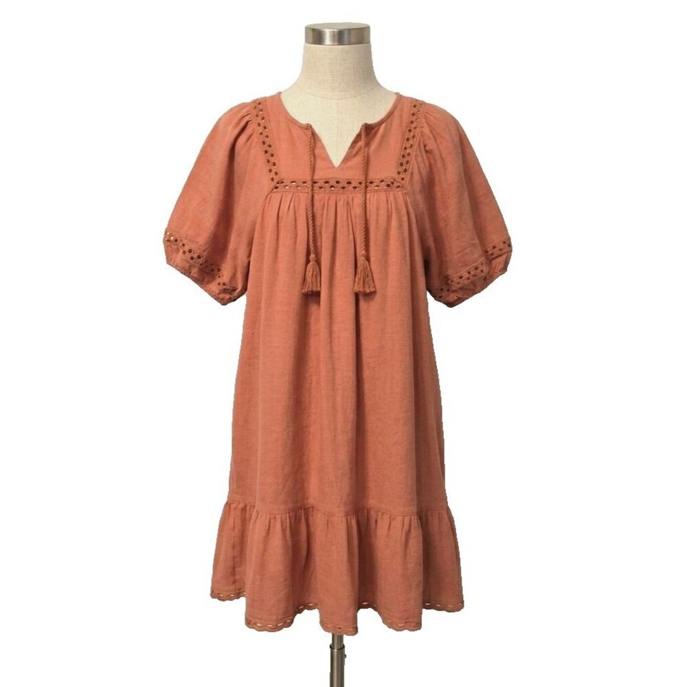 Old Navy Eyelet Tiered Dress Short Puff Sleeve Size S Peasant Boho Cottagecore